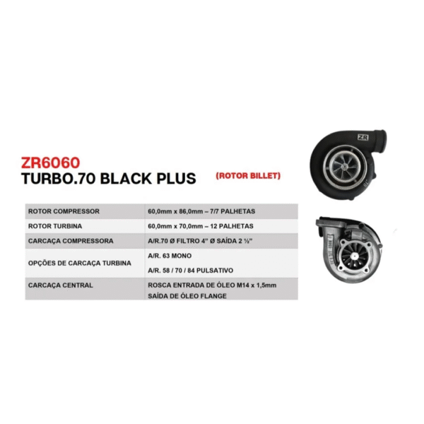 Turbina ZR6060 Billet .70 Black Plus – Até 700cv | Valvulada - Imagem 2